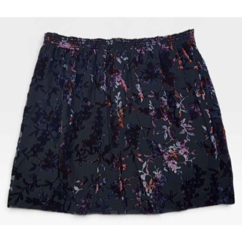 LOFT Black Floral Burnout Velvet A-Line Mini Skirt Whimsigoth Dark Romance 14